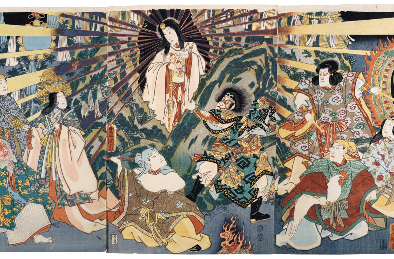 Tranh vẽ cảnh Nữ thần Amaterasu rời khỏi hang.